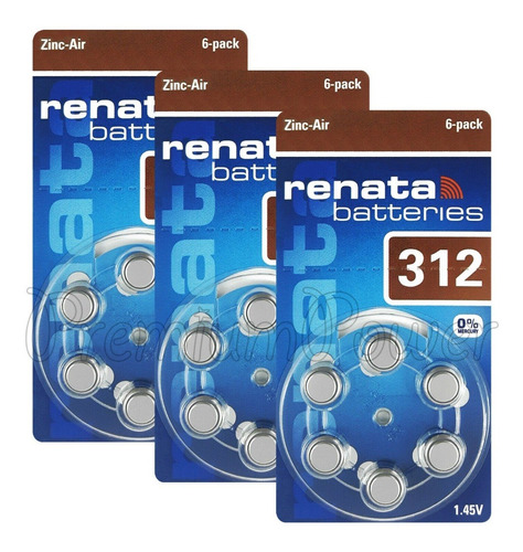 Batería Pila Renata Pr41 Tipo 312 1.45 V Original Pack X 6 