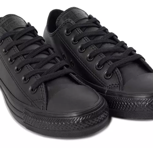 Converse All Star Baixo Preto Couro