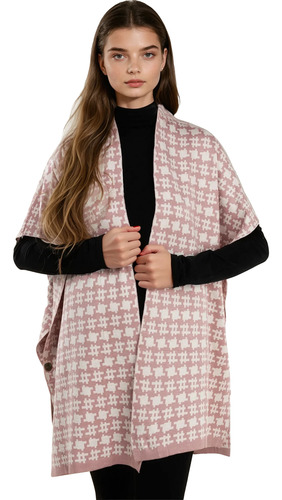 Poncho Capa Chal Tejido Stretch Pata De Gallo Elegante Maxi