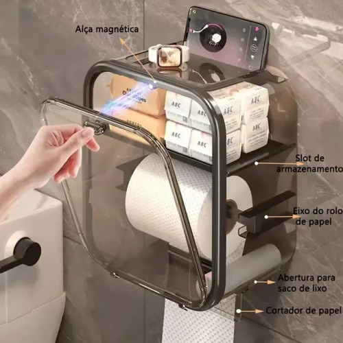 Suporte Porta Papel Higiênico Com Fixação Organização Design