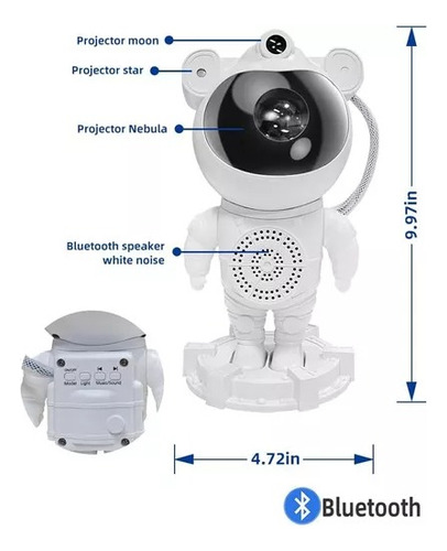 Astronauta Proyector Bluetooth Galaxia Estrellas Parlante Blanco