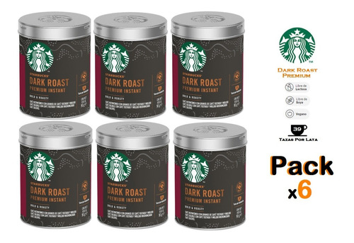 Café Instantáneo  Premium Starbucks Dark Roast Pack X6