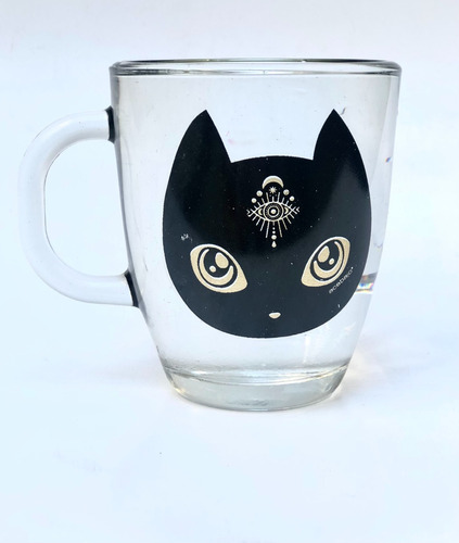 Set Dos Tazas De Vidrio Gato Lunar Y Gato Acabajo