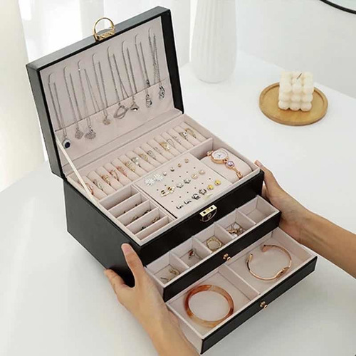 Imagen 5 de 6 de Alhajero Organizador C/ Llave Joyeria Anillos Caja Accesorio