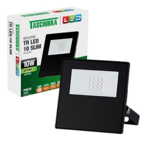 Refletor Led Taschibra Slim Ip65 10w Preto Luz Verde 110V/220V