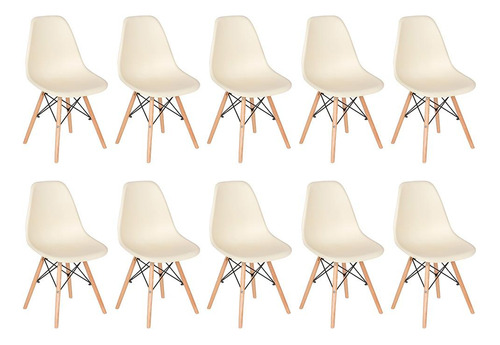 10 Cadeiras Charles Eames Wood Cozinha Eiffel Dsw Cores Cor da estrutura da cadeira Creme