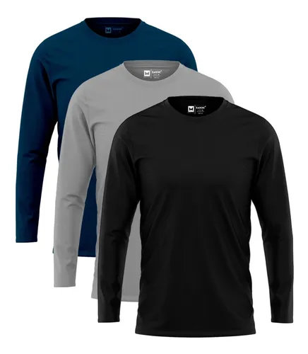 Kit 3 Camiseta Manga Longa Masculina Slim Algodão 30.1 Zaroc