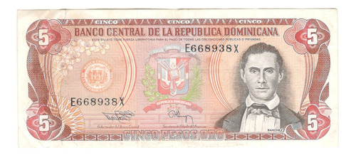 Billete Dominicana 5 Pesos Oro (1994) Sanchez