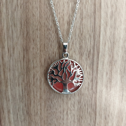 Collar Colgante Árbol De La Vida Con Piedra.(cadena Acero) 