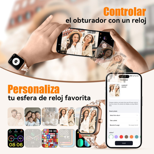 Reloj Inteligente Mujer, Smartwatch Alexa Incorporada, Smart Watch Con Llamada 1.8 Ip68 Para iPhone Android - Diamante