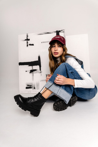 Borcegos Mujer Cuero Urbanos Acordonados Botas Moda Abril
