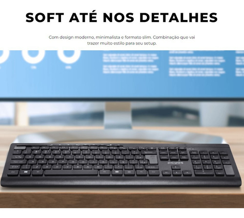 Teclado Soft Sem Fio Pcyes, Wireless, Abnt2 Preto - Ptosfwab Preto Português Brasil