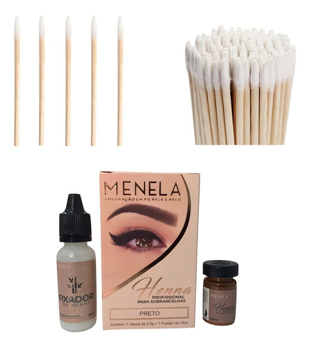 Kit Rena Menela Para Sobrancelha 100 Aplicador Ponta Algodão Cor Preto
