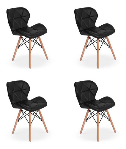 Kit 04 Cadeiras Charles Eames Eiffel Slim Wood Estofada