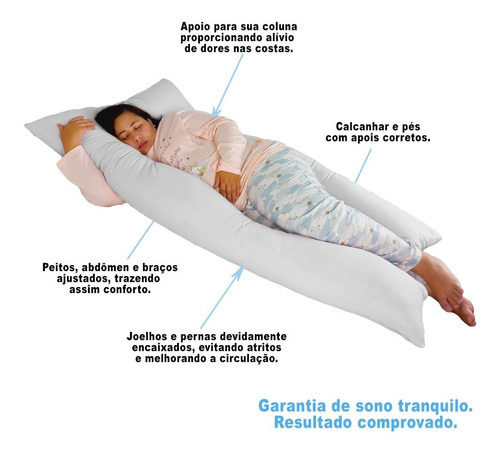 Travesseiro Gigante 170x80cm Unissex Antialérgico Corporal Cor Branco