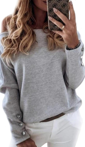 Sweater De Mujer Lanilla Cuello Bote Con Botones Calidad