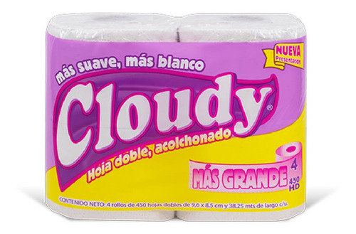 Imagen 2 de 2 de Higiénico Cloudy, 4 Rollos