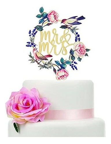 Mr. Mrs Cake Topper, Color Printing Wooden Wreath M6q8g