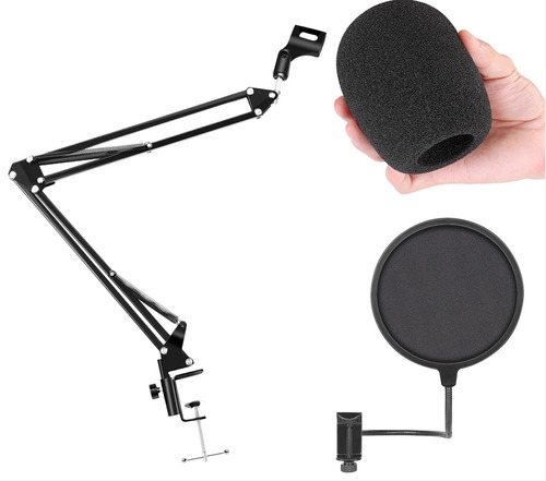 Kit Pedestal Articulado C/ 80 Cm P/ Microfone+pop Filter 6