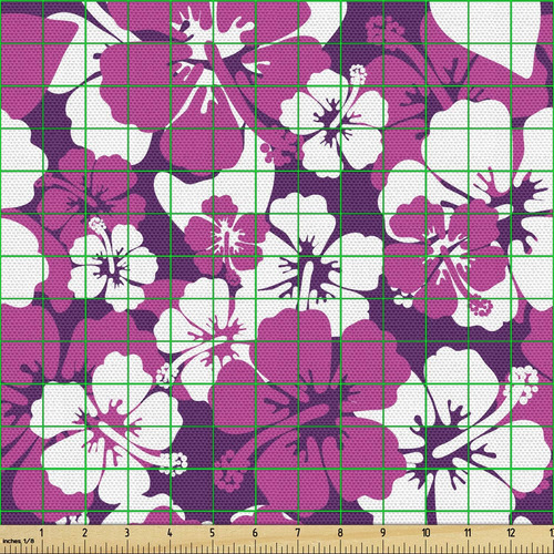 Tela Violeta Por Patio, Diseño Hawaiano Ilustrado Abst...