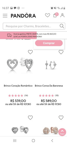 Colar E Brinco Coração Pandora Original Com Certificado