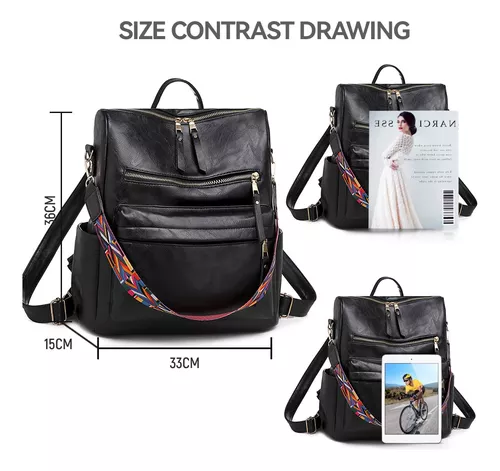 Mochila de cuero para mujer, grande, diseño de viaje, bolso convertible  para la universidad, 2-negro, Mochila casual de gran capacidad para mujer