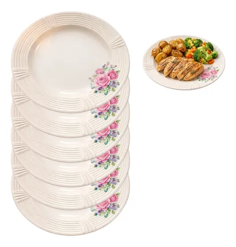 6 Pratos Fundo Melamina Decorado Floral 23cm Mesa Posta