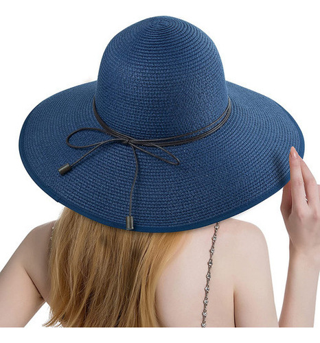 Sombrero De Playa Con Pajita For Mujer Protección Uv Pleg .