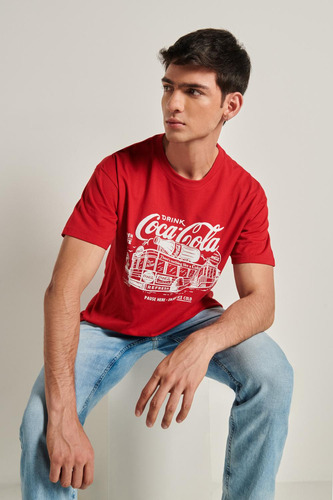 Camiseta Manga Corta Roja Con Estampado De Coca-cola.
