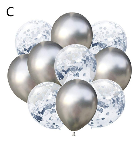 Set 10 Globos Transparente Confeti Metal Plateado + Perlado