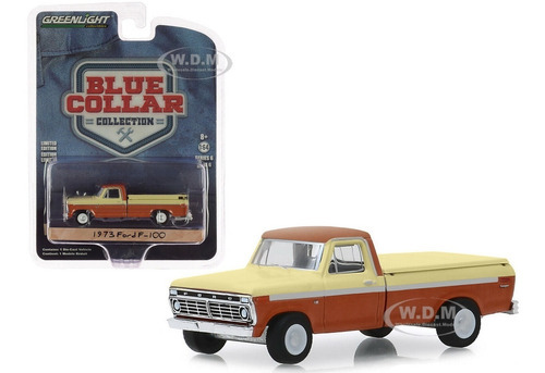 Ford F-10 1973 Con Cubierta Blue Collar  1:64 Greenlight Color Cafe Con Beige 8cm L  3cm Al 3,5cm An