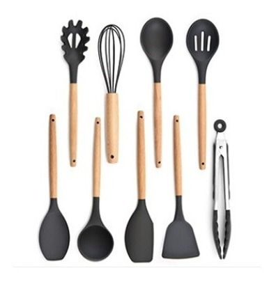 Imagen 7 de 7 de Utensilios Cocina Batidor Mango Madera Punta Silicona Set 9.
