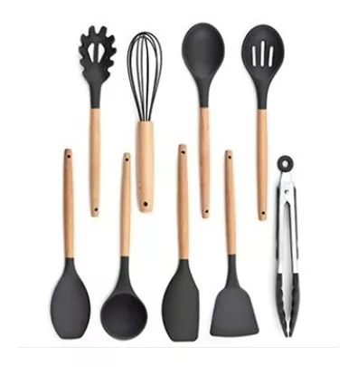 Set 9 Utensilios Cocina Punta Silicona Batidor Cuchara