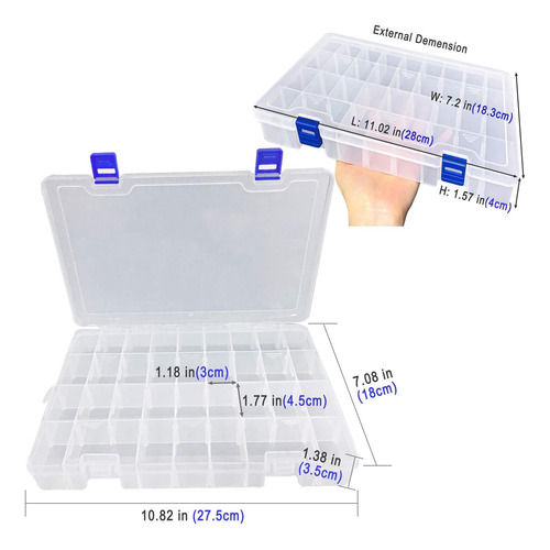 Caja De Plástico Transparente Con 34 Rejillas Y Divisores Aj