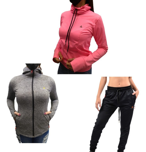 Conjunto Mujer! Campera Gris + Buzo + Pantalon - Todo Lycra