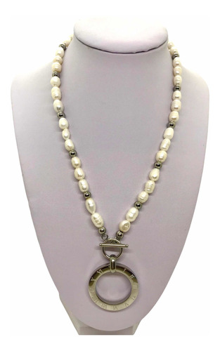 Imagen 2 de 6 de Conjunto Collar & Pulsera De Acero Con Perlas Cultivadas