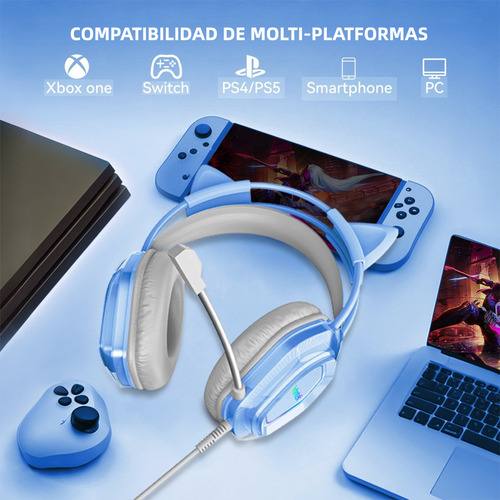 Audífonos Voistek V10 Para Juegos De 3,5 Mm Con Micrófono Color Azul