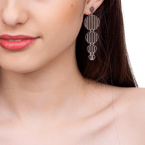 Brinco Rommanel Folheado Ouro 18k Círculos Vazados 5,9 Cm