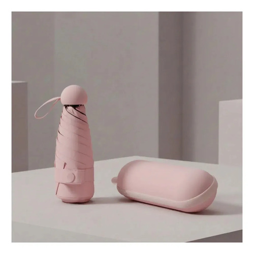 Mini Guarda-chuva Dobrável Rosa com Proteção UV e Estojo