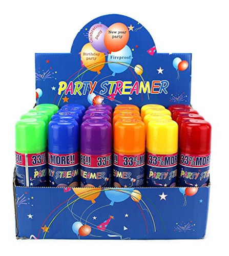 Imagen 1 de 5 de Paquete De 24 Cuerdas De Spray Party Streamer En Una Lata Su