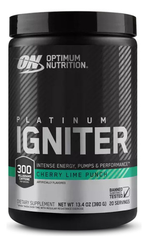 Pre Workout Optimum Nutrition Platinum Igniter 380gr 20 Serv Sabor Cherry Lime Punch
