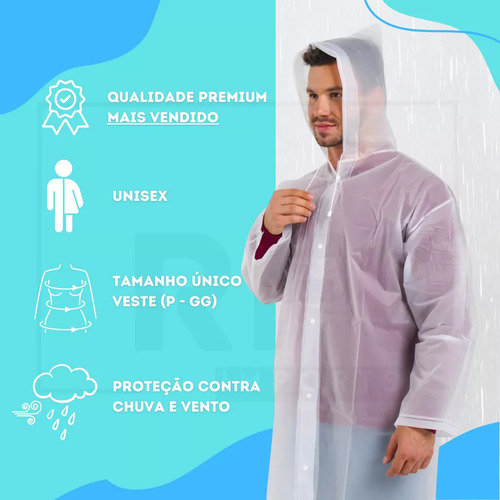 Kit 3 Capa De Chuva Reforçada Pvc Transparente Resistente