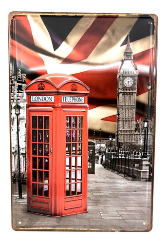 Chapa Retro London Con Relieve 20 X 30 Cm