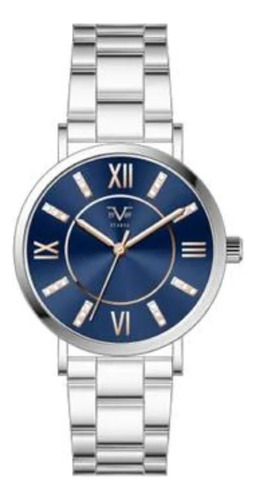 Reloj De Mujer V1969 Italia 1122-8 Azul Numero Romanos Correa Plateado Bisel Plateado