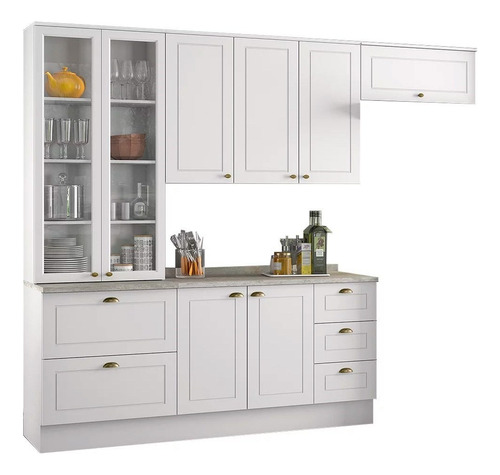 Cozinha Modulada Completa 271cm 5 Peças Com Cristaleira 8 Po