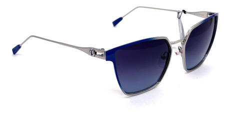 Anteojos De Sol Gafas Valeria Mazza 7372 Polarizado Lente Negro Varilla Plateado Armazón Azul Diseño 004
