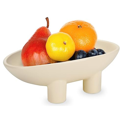 Ceramic Fruit Bowl For Kitchen Counter, Three-legs Deco...