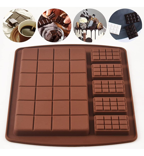Moldes de Silicona para Barras de Chocolate – 2 Piezas Antiadherentes Reutilizables, Moldes para Hacer Dulces, Caramelos, Jabones o Postres DIY, Resistentes al Calor, Marrón