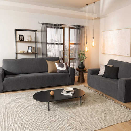 Funda Para Sillon Niza Oxford Tamaño Sofa 3 Plazas Vianney Color Gris Oscuro