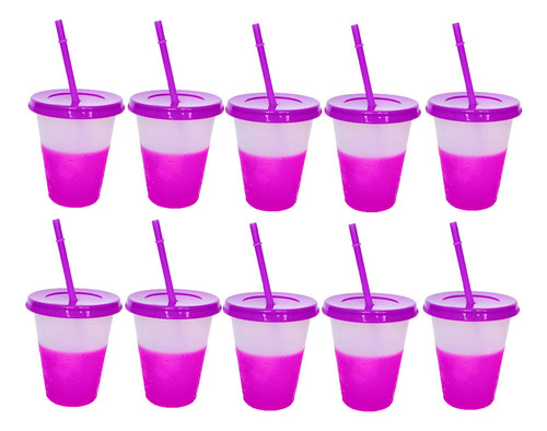 Vasos Magicos Reutilizable Con Tapa Y Popote Cambia-color C